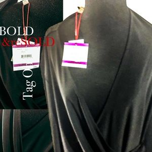 Anne Klein Chic Peek Low Cut Black Wrap Blouse